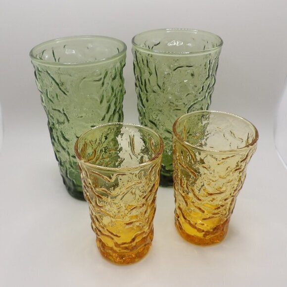Set of 4 Crinkle Glassware Tumblers, Green and Honey - Picture 6 of 8